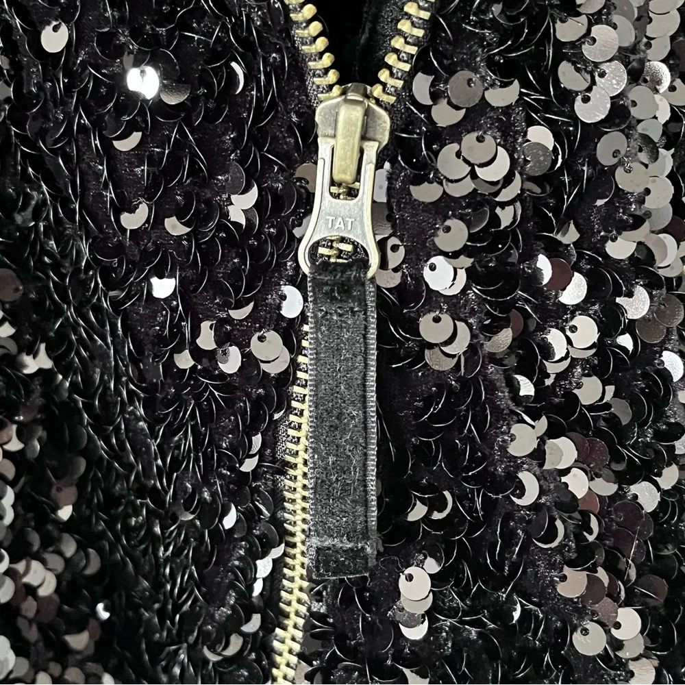 Maeve from Anthropologie Black Sequin Cropped Moto Jacket - Picture 6 of 12